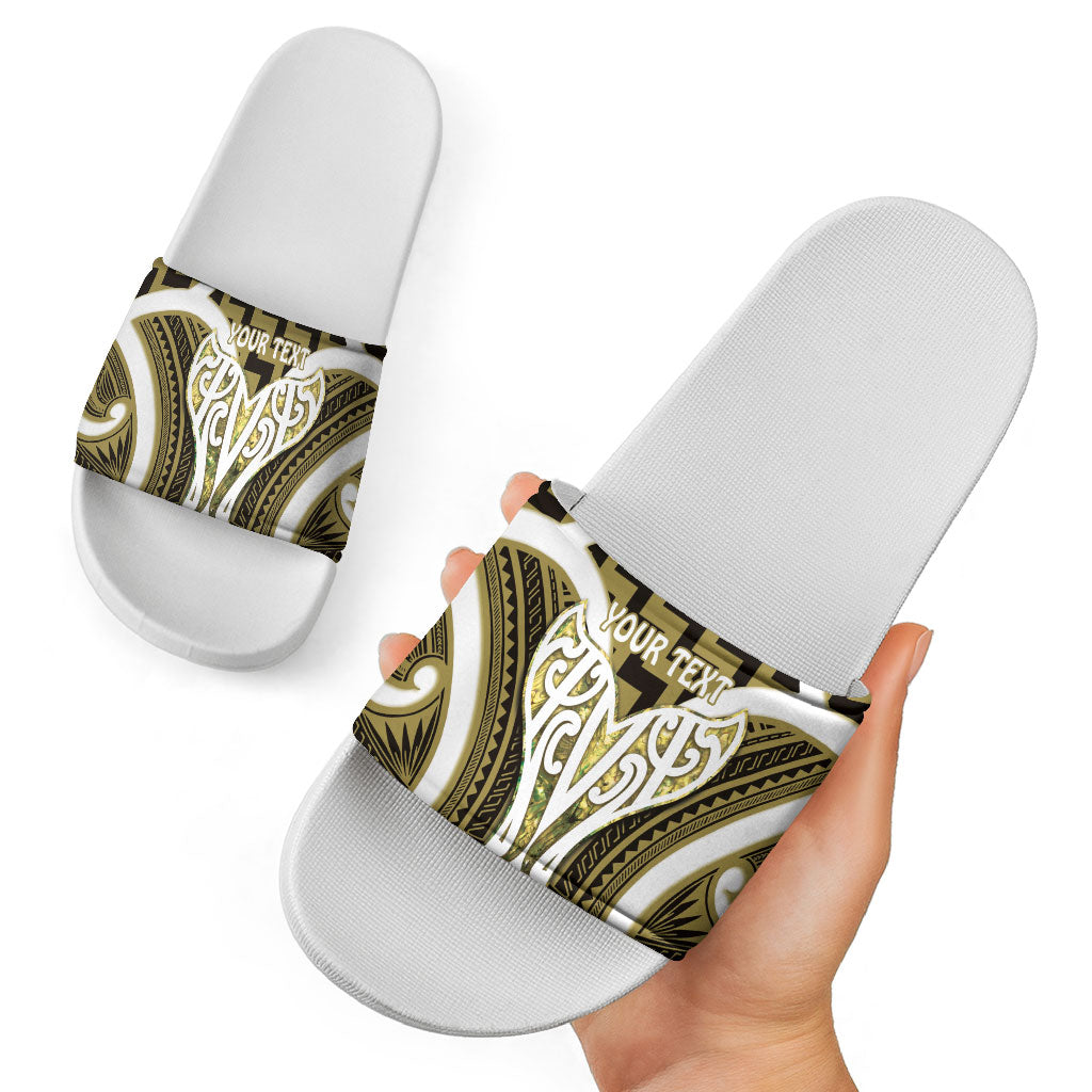 Aotearoa Atua Tangaroa Personalised Slide Sandals God Of The Sea Maori Whale Tail Yellow