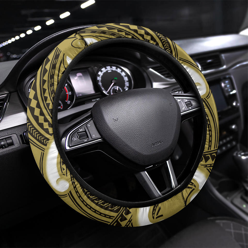 Aotearoa Atua Tangaroa Steering Wheel Cover God Of The Sea Maori Whale Tail Yellow