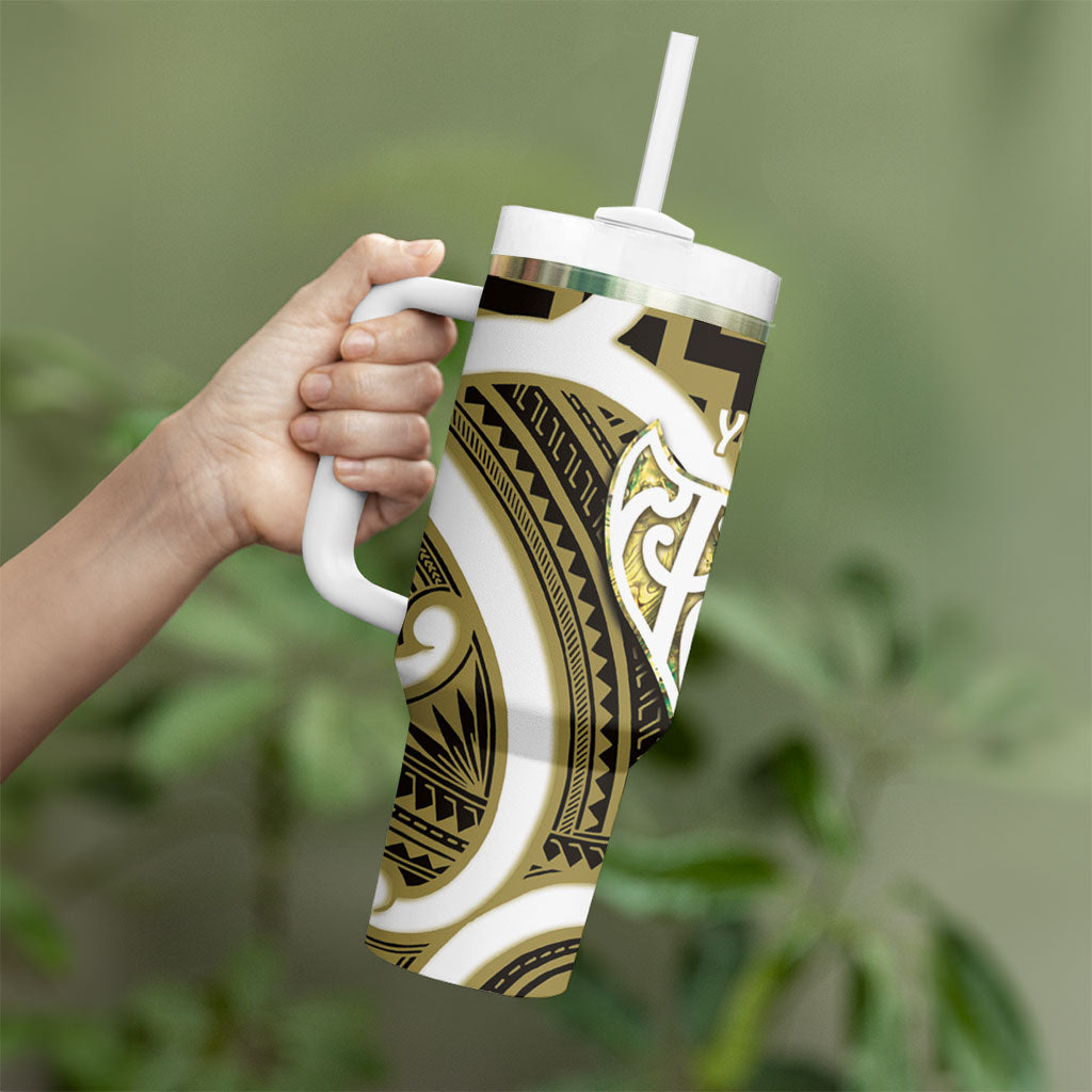 Aotearoa Atua Tangaroa Personalised Tumbler With Handle God Of The Sea Maori Whale Tail Yellow