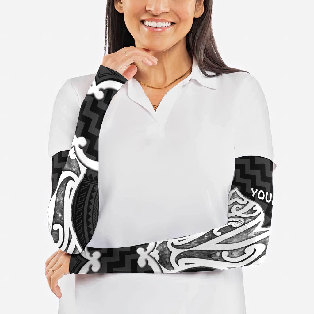 Aotearoa Atua Tangaroa Personalised Arm Sleeves God Of The Sea Maori Whale Tail Black