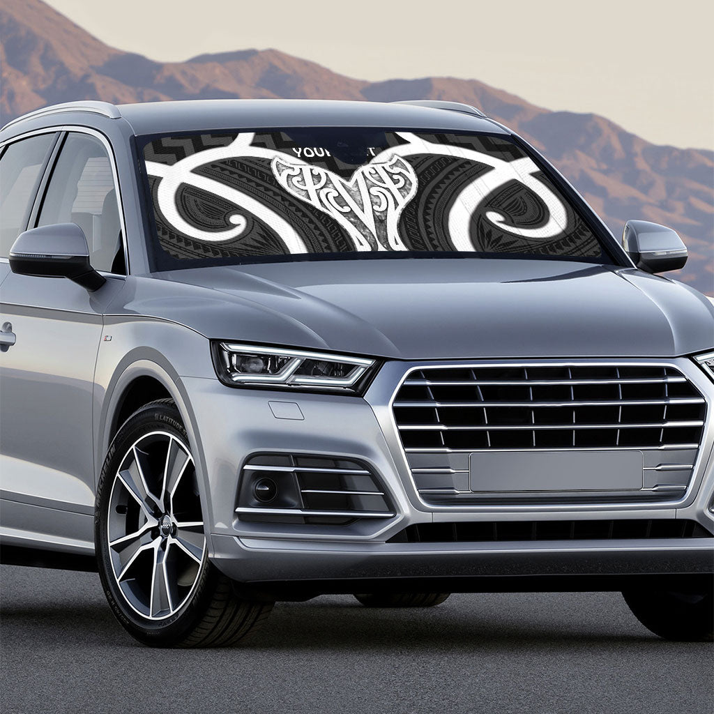 Aotearoa Atua Tangaroa Personalised Auto Sun Shade God Of The Sea Maori Whale Tail Black