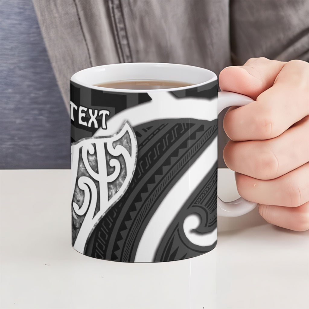 Aotearoa Atua Tangaroa Personalised Ceramic Mug God Of The Sea Maori Whale Tail Black