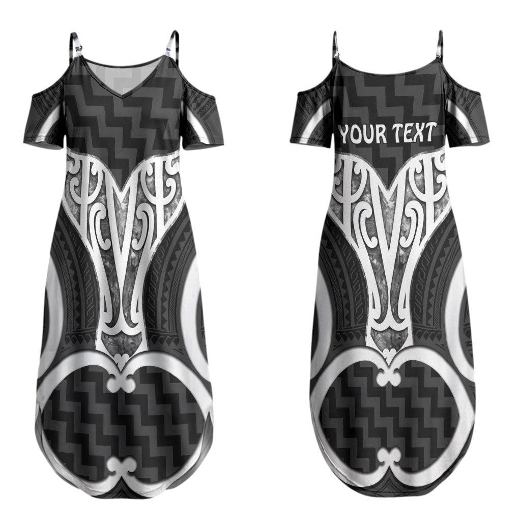 Aotearoa Atua Tangaroa Personalised Couples Matching Summer Maxi Dress and Long Sleeve Button Shirt God Of The Sea Maori Whale Tail Black