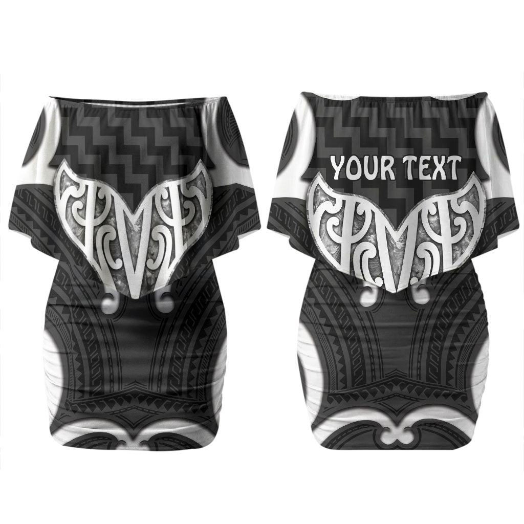 Aotearoa Atua Tangaroa Personalised Family Matching Off Shoulder Short Dress and Hawaiian Shirt God Of The Sea Maori Whale Tail Black