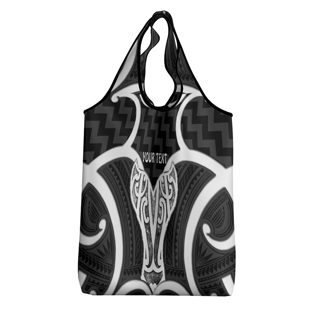 Aotearoa Atua Tangaroa Personalised Grocery Bag God Of The Sea Maori Whale Tail Black