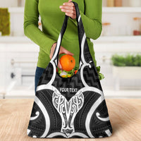 Aotearoa Atua Tangaroa Personalised Grocery Bag God Of The Sea Maori Whale Tail Black
