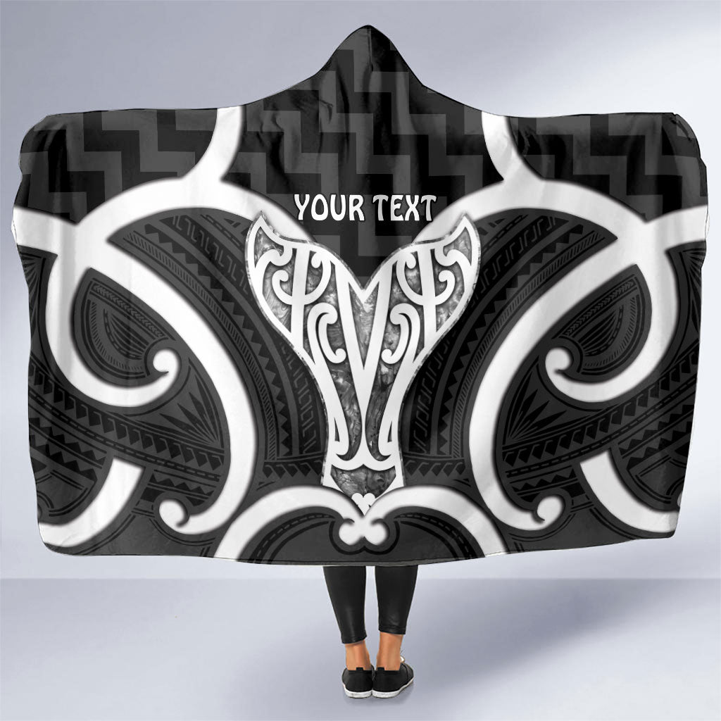 Aotearoa Atua Tangaroa Personalised Hooded Blanket God Of The Sea Maori Whale Tail Black