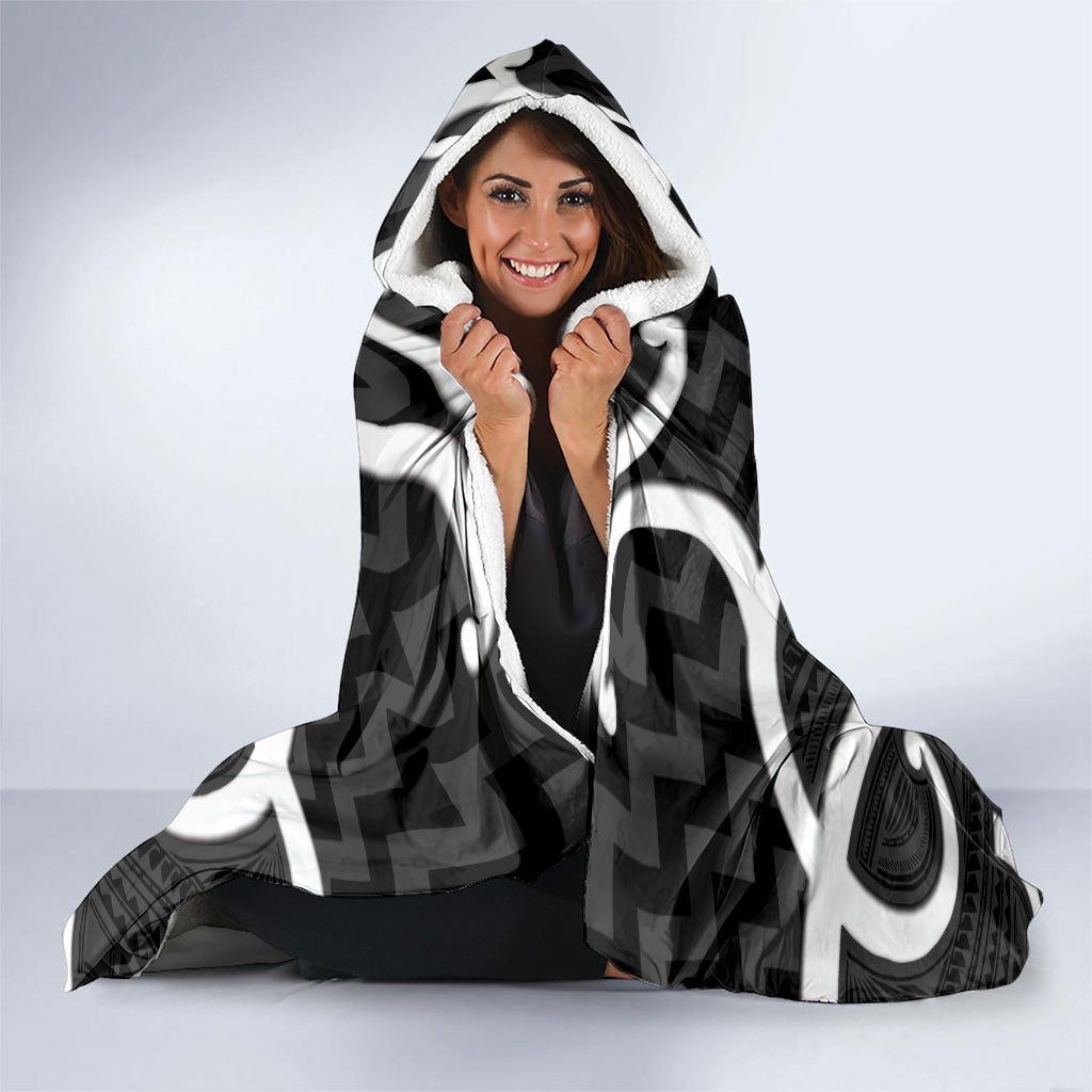 Aotearoa Atua Tangaroa Personalised Hooded Blanket God Of The Sea Maori Whale Tail Black