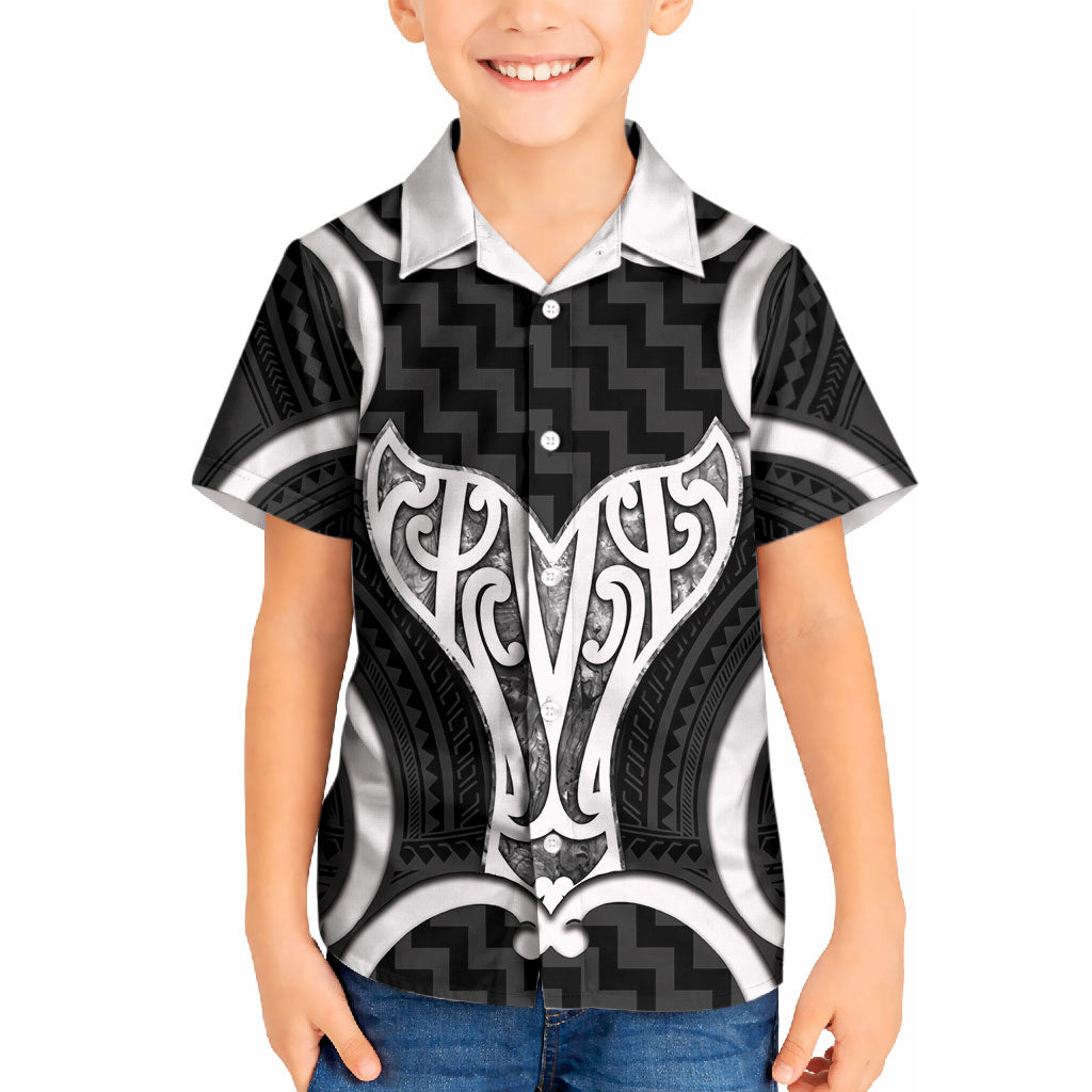Aotearoa Atua Tangaroa Personalised Kid Hawaiian Shirt God Of The Sea Maori Whale Tail Black