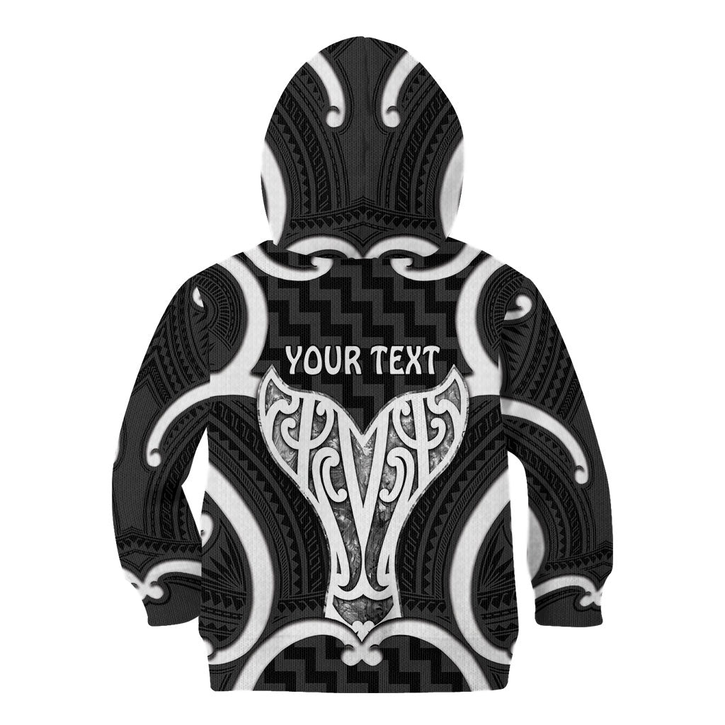 Aotearoa Atua Tangaroa Personalised Kid Hoodie God Of The Sea Maori Whale Tail Black