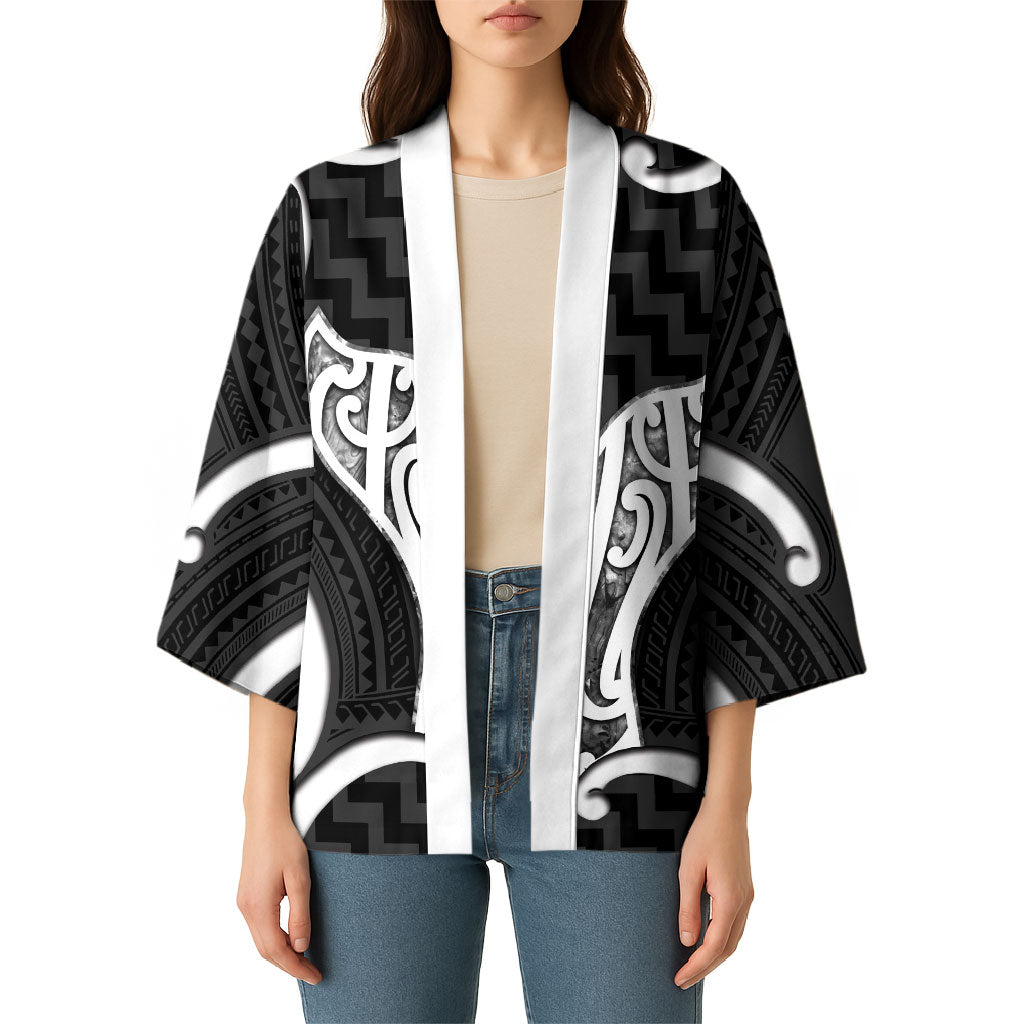 Aotearoa Atua Tangaroa Personalised Kimono God Of The Sea Maori Whale Tail Black