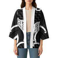 Aotearoa Atua Tangaroa Personalised Kimono God Of The Sea Maori Whale Tail Black