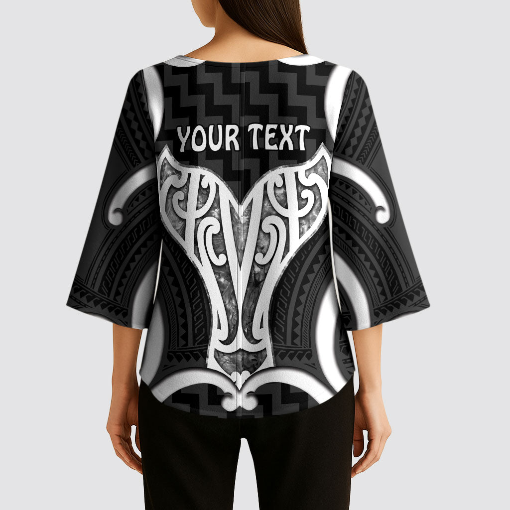 Aotearoa Atua Tangaroa Personalised Kimono Sleeve Blouse God Of The Sea Maori Whale Tail Black