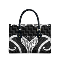 Aotearoa Atua Tangaroa Personalised Leather Bag God Of The Sea Maori Whale Tail Black