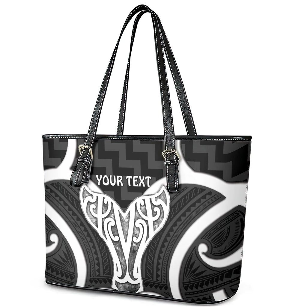 Aotearoa Atua Tangaroa Personalised Leather Tote Bag God Of The Sea Maori Whale Tail Black
