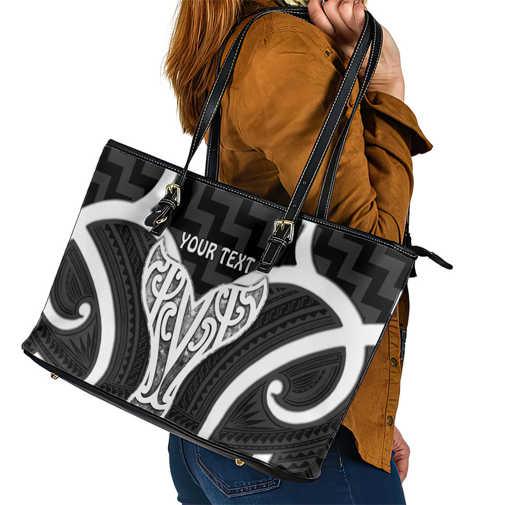Aotearoa Atua Tangaroa Personalised Leather Tote Bag God Of The Sea Maori Whale Tail Black