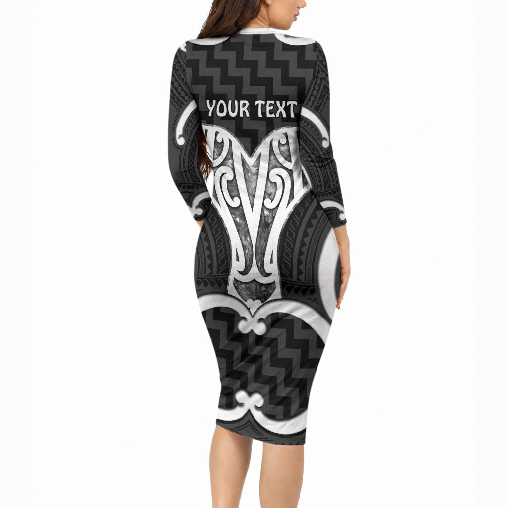 Aotearoa Atua Tangaroa Personalised Long Sleeve Bodycon Dress God Of The Sea Maori Whale Tail Black