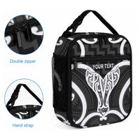 Aotearoa Atua Tangaroa Personalised Lunch Bag God Of The Sea Maori Whale Tail Black