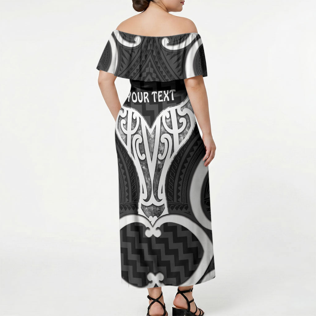 Aotearoa Atua Tangaroa Personalised Off Shoulder Maxi Dress God Of The Sea Maori Whale Tail Black