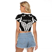 Aotearoa Atua Tangaroa Personalised Raglan Cropped T Shirt God Of The Sea Maori Whale Tail Black