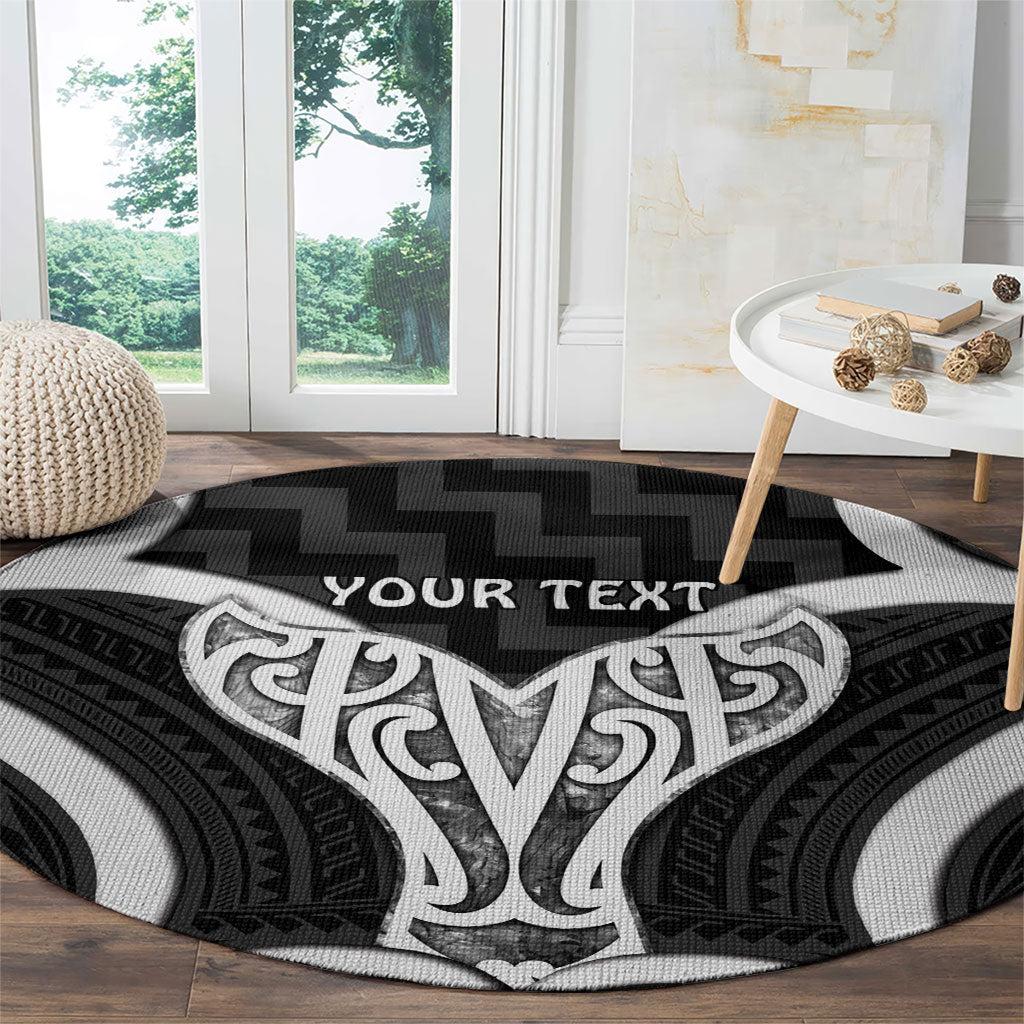 Aotearoa Atua Tangaroa Personalised Round Carpet God Of The Sea Maori Whale Tail Black
