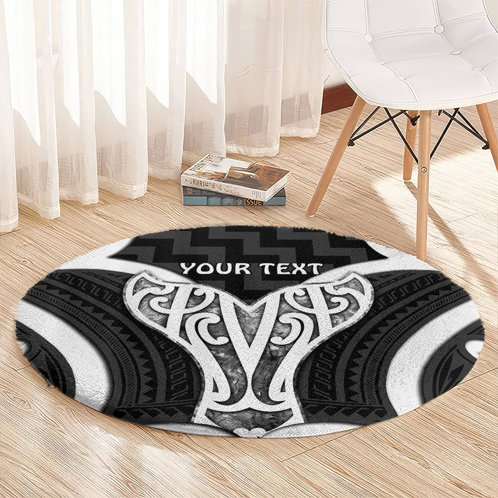 Aotearoa Atua Tangaroa Personalised Round Carpet God Of The Sea Maori Whale Tail Black
