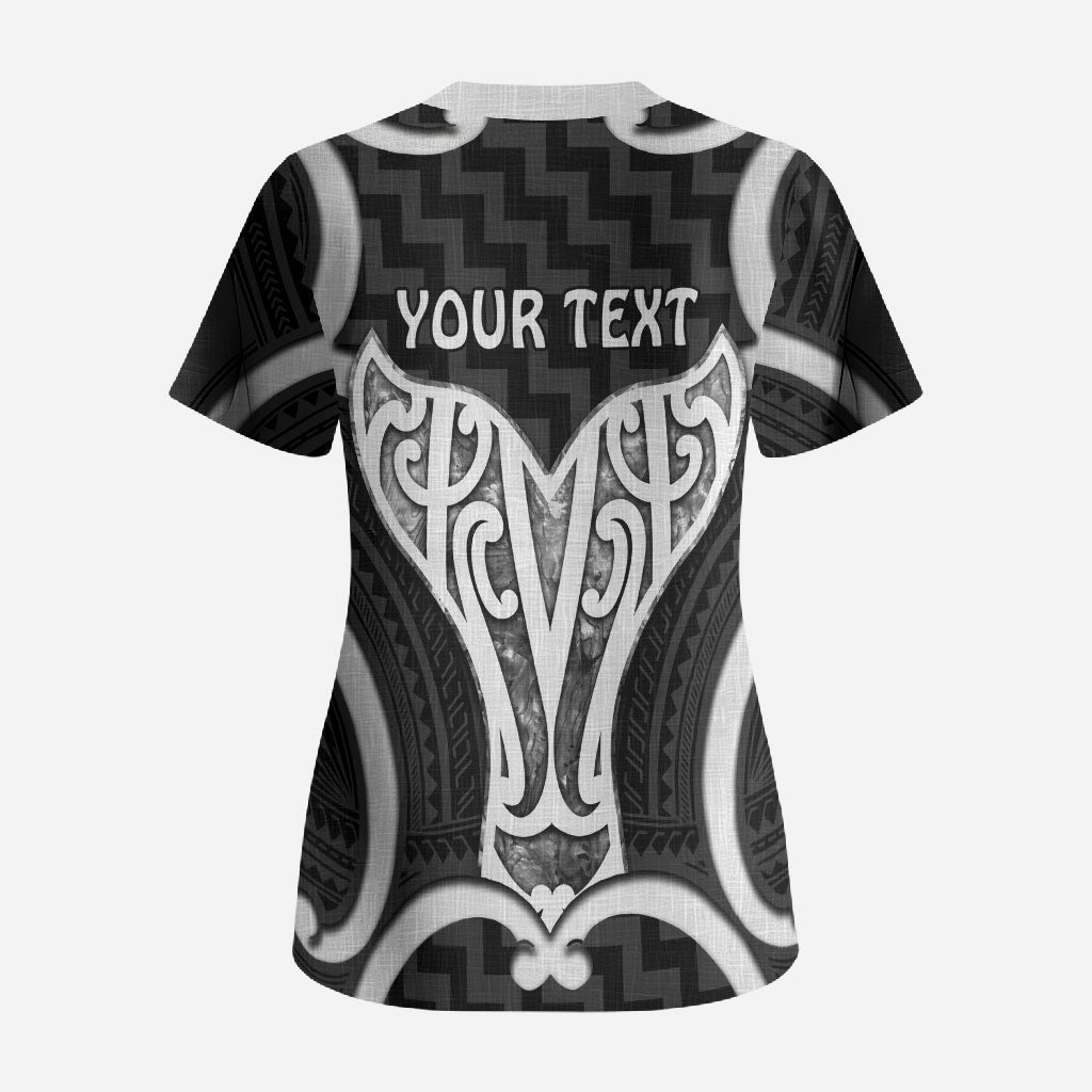 Aotearoa Atua Tangaroa Personalised Scrub Top God Of The Sea Maori Whale Tail Black