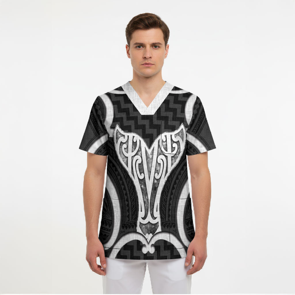 Aotearoa Atua Tangaroa Personalised Scrub Top God Of The Sea Maori Whale Tail Black