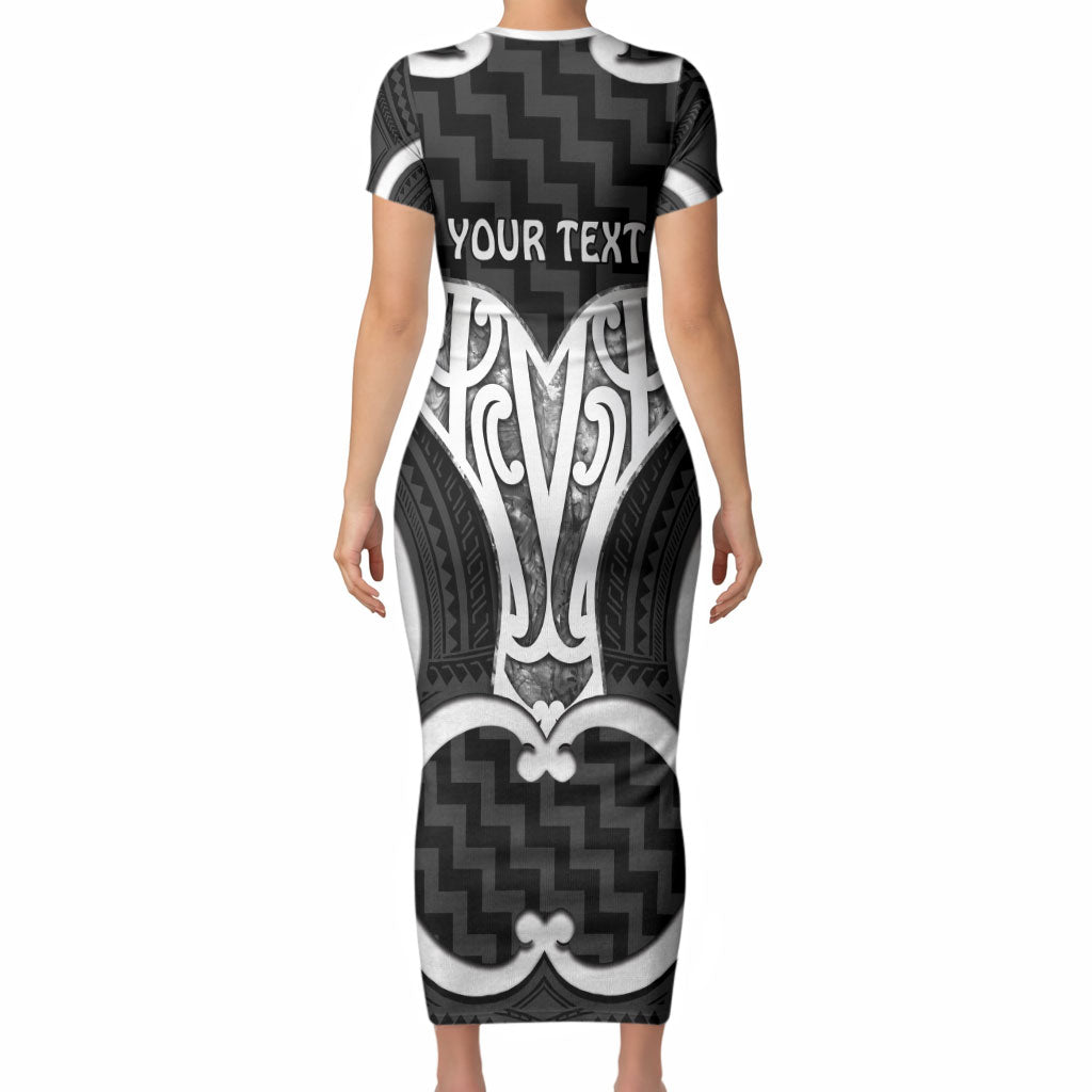 Aotearoa Atua Tangaroa Personalised Short Sleeve Bodycon Dress God Of The Sea Maori Whale Tail Black