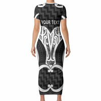 Aotearoa Atua Tangaroa Personalised Short Sleeve Bodycon Dress God Of The Sea Maori Whale Tail Black