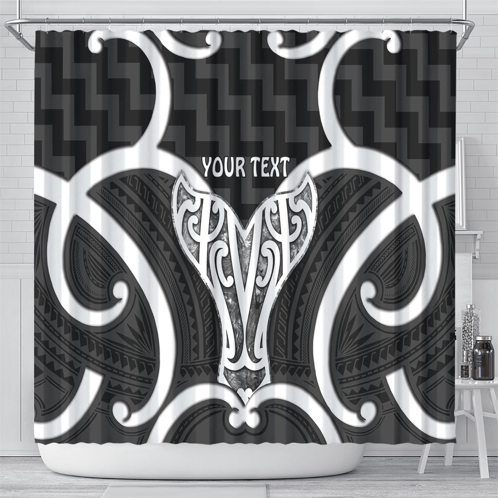 Aotearoa Atua Tangaroa Personalised Shower Curtain God Of The Sea Maori Whale Tail Black