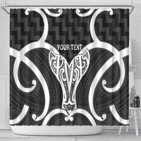 Aotearoa Atua Tangaroa Personalised Shower Curtain God Of The Sea Maori Whale Tail Black