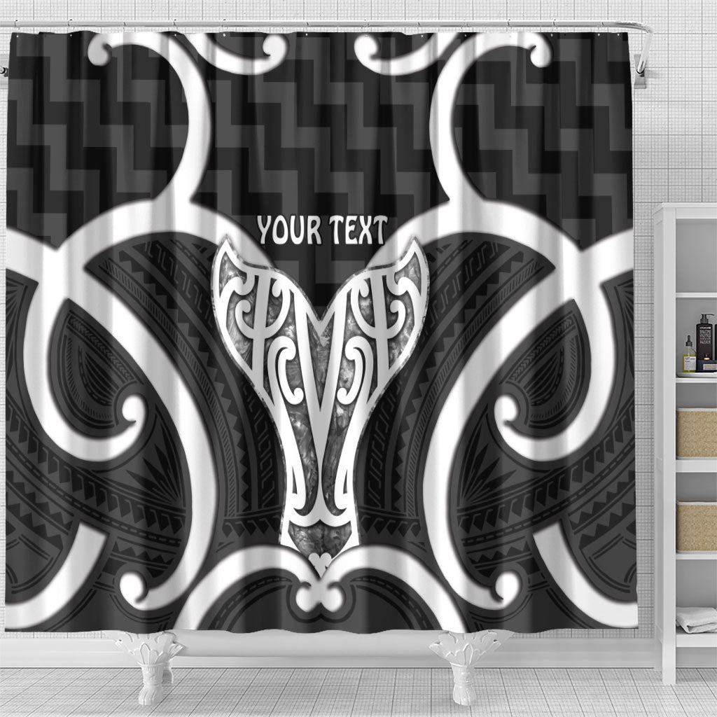 Aotearoa Atua Tangaroa Personalised Shower Curtain God Of The Sea Maori Whale Tail Black