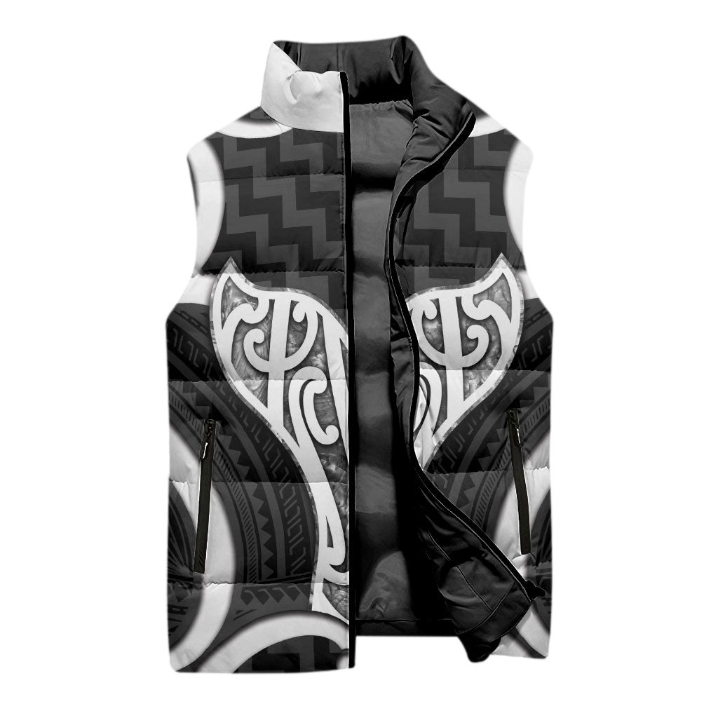 Aotearoa Atua Tangaroa Personalised Sleeveless Puffer Jacket God Of The Sea Maori Whale Tail Black