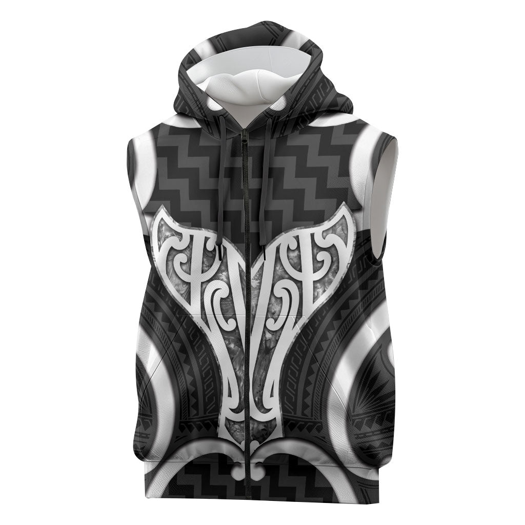 Aotearoa Atua Tangaroa Personalised Sleeveless Zip Hoodie God Of The Sea Maori Whale Tail Black