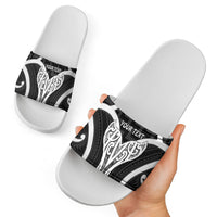 Aotearoa Atua Tangaroa Personalised Slide Sandals God Of The Sea Maori Whale Tail Black