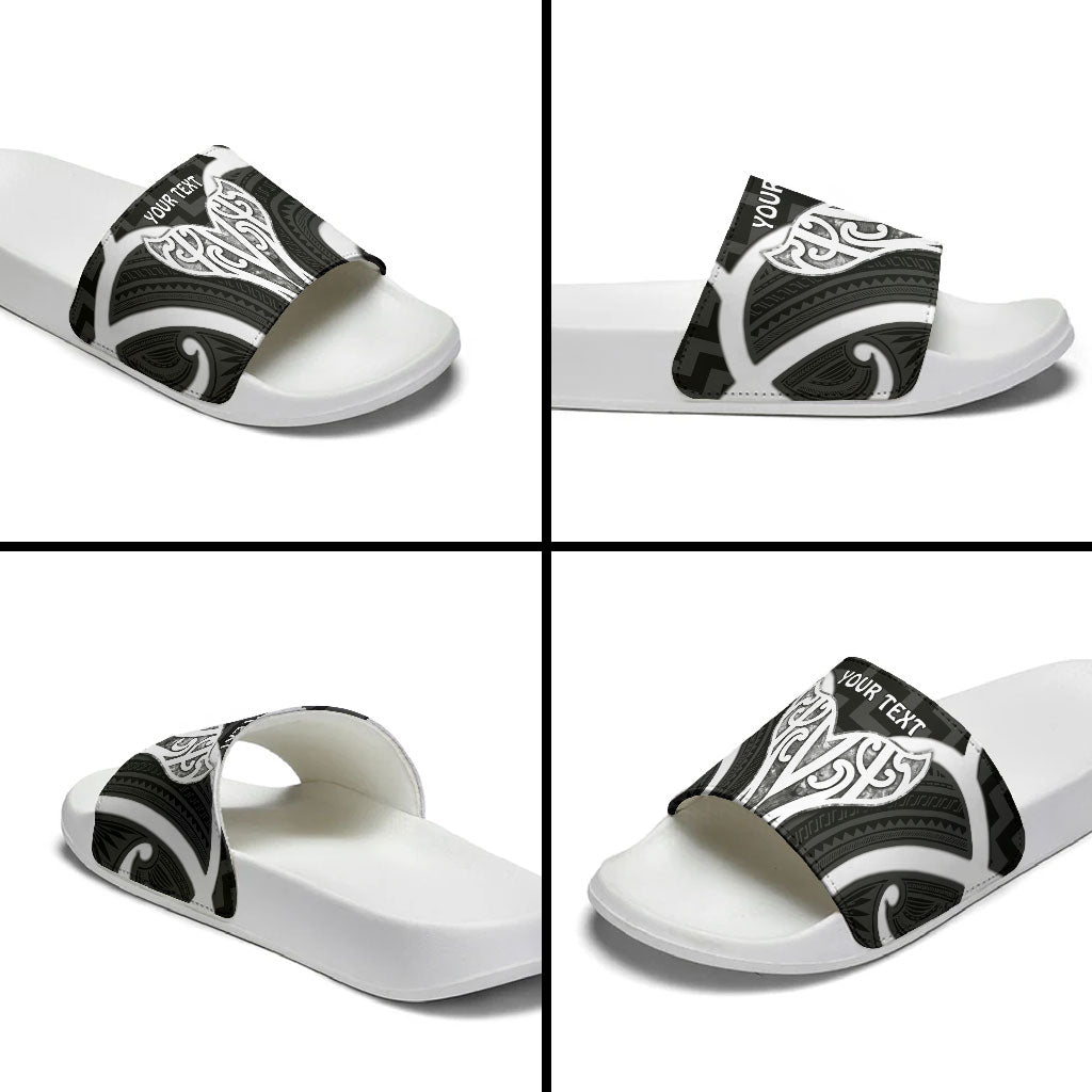 Aotearoa Atua Tangaroa Personalised Slide Sandals God Of The Sea Maori Whale Tail Black
