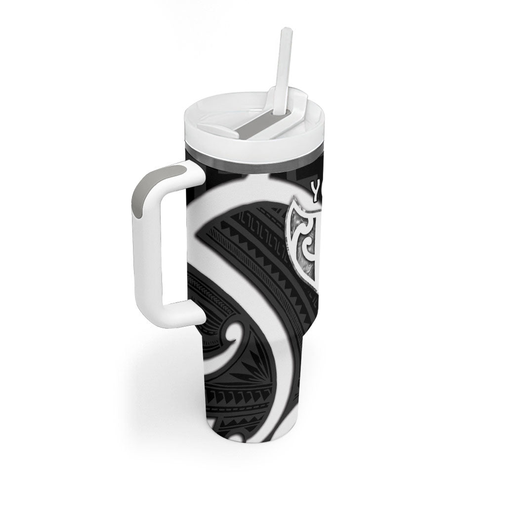 Aotearoa Atua Tangaroa Personalised Tumbler With Handle God Of The Sea Maori Whale Tail Black