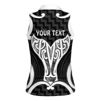 Aotearoa Atua Tangaroa Personalised Women Sleeveless Polo Shirt God Of The Sea Maori Whale Tail Black