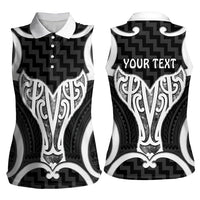 Aotearoa Atua Tangaroa Personalised Women Sleeveless Polo Shirt God Of The Sea Maori Whale Tail Black