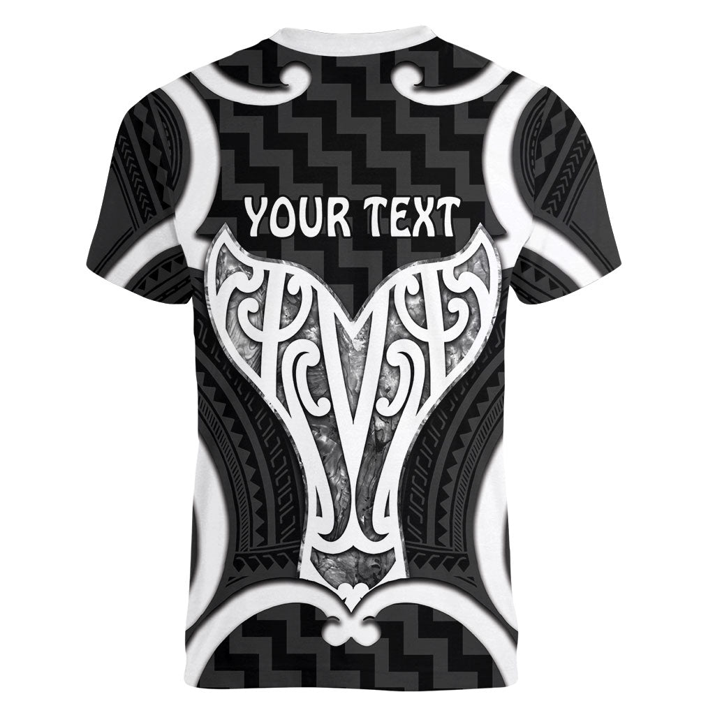 Aotearoa Atua Tangaroa Personalised Women V-Neck T-Shirt God Of The Sea Maori Whale Tail Black