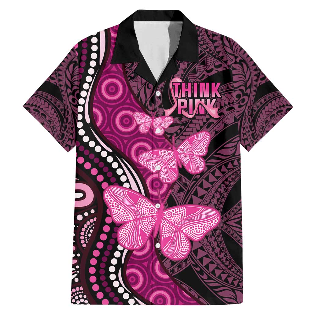 Think Pink Breast Cancer Awareness Family Matching Mermaid Dress and Hawaiian Shirt Butterfly Aboriginal Mix Polynesian Pattern