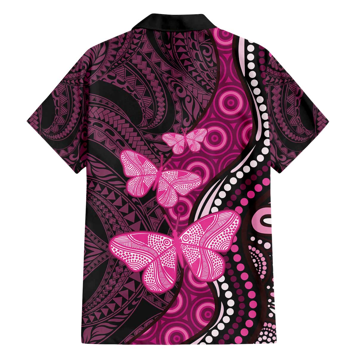 Think Pink Breast Cancer Awareness Family Matching Off The Shoulder Long Sleeve Dress and Hawaiian Shirt Butterfly Aboriginal Mix Polynesian Pattern