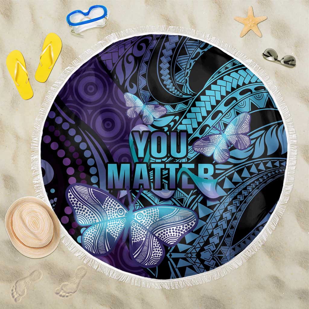 You Matter Suicide Prevention Awareness Beach Blanket Butterfly Aboriginal Mix Polynesian Pattern LT14 One Size 150cm Purple - Polynesian Pride