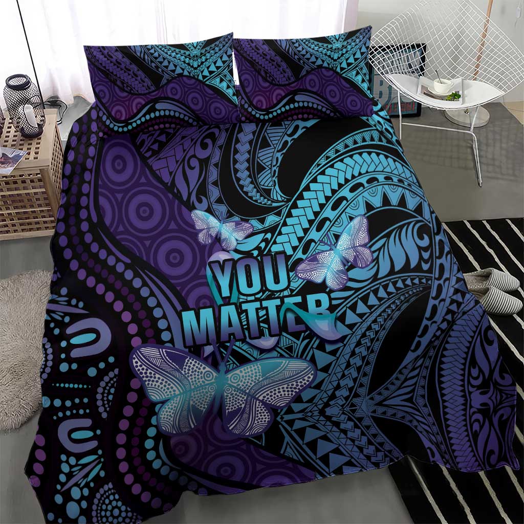 You Matter Suicide Prevention Awareness Bedding Set Butterfly Aboriginal Mix Polynesian Pattern