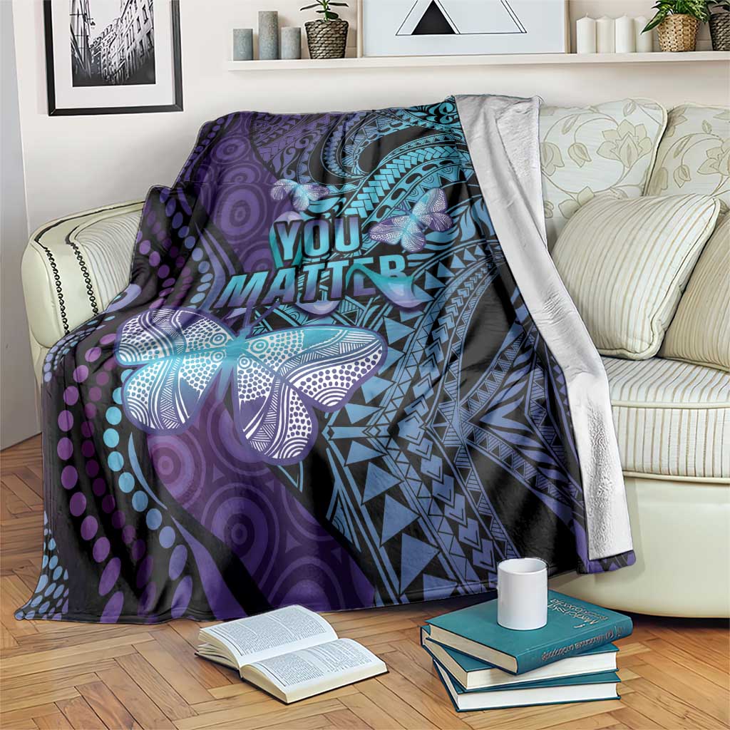 You Matter Suicide Prevention Awareness Blanket Butterfly Aboriginal Mix Polynesian Pattern LT14 Purple - Polynesian Pride