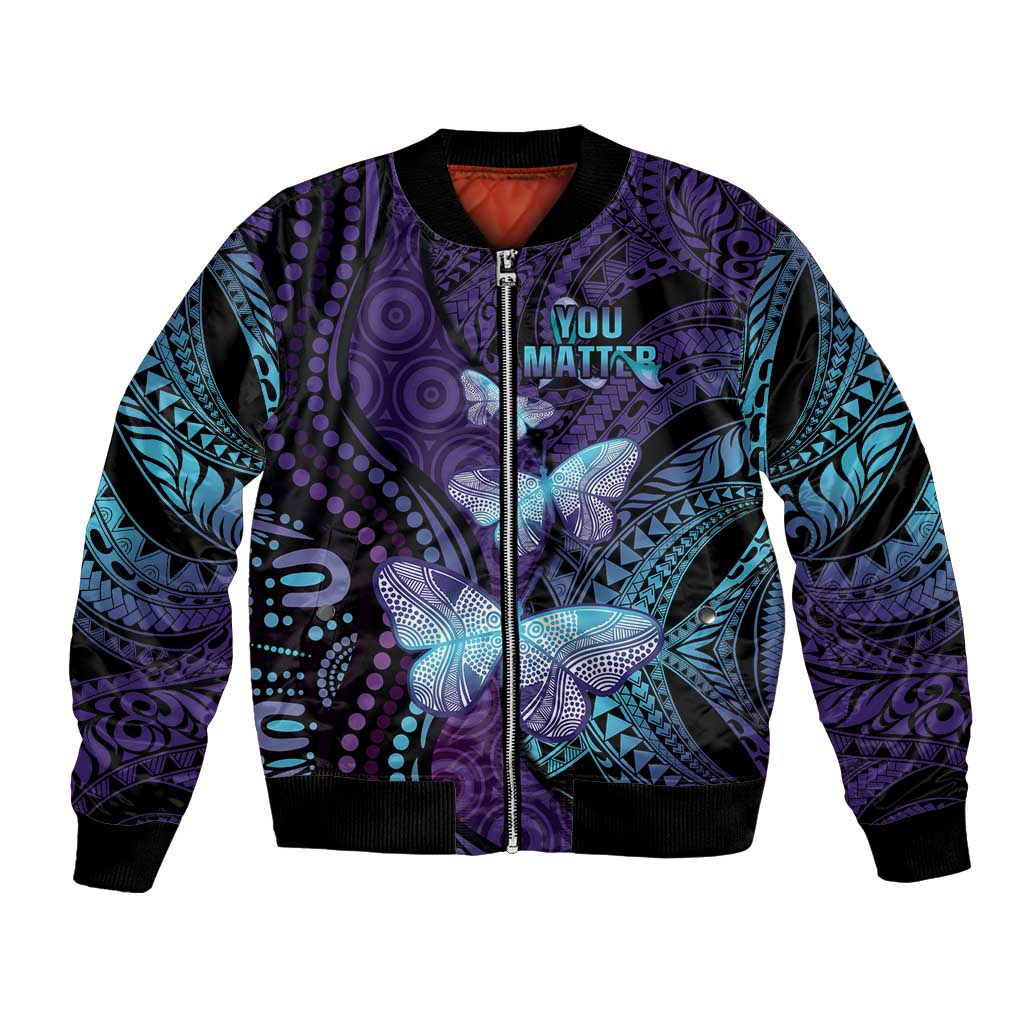 You Matter Suicide Prevention Awareness Bomber Jacket Butterfly Aboriginal Mix Polynesian Pattern LT14 Unisex Purple - Polynesian Pride