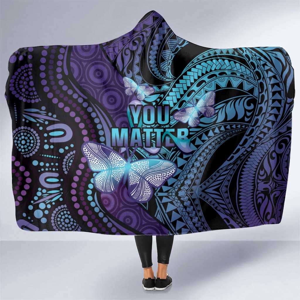 You Matter Suicide Prevention Awareness Hooded Blanket Butterfly Aboriginal Mix Polynesian Pattern LT14 One Size Purple - Polynesian Pride