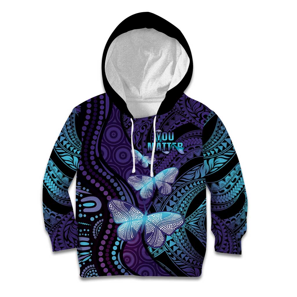 You Matter Suicide Prevention Awareness Kid Hoodie Butterfly Aboriginal Mix Polynesian Pattern LT14 Hoodie Purple - Polynesian Pride