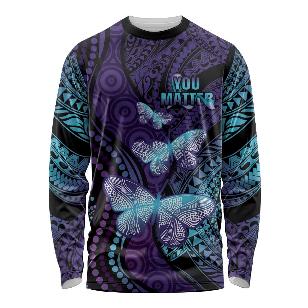 You Matter Suicide Prevention Awareness Long Sleeve Shirt Butterfly Aboriginal Mix Polynesian Pattern LT14 Unisex Purple - Polynesian Pride